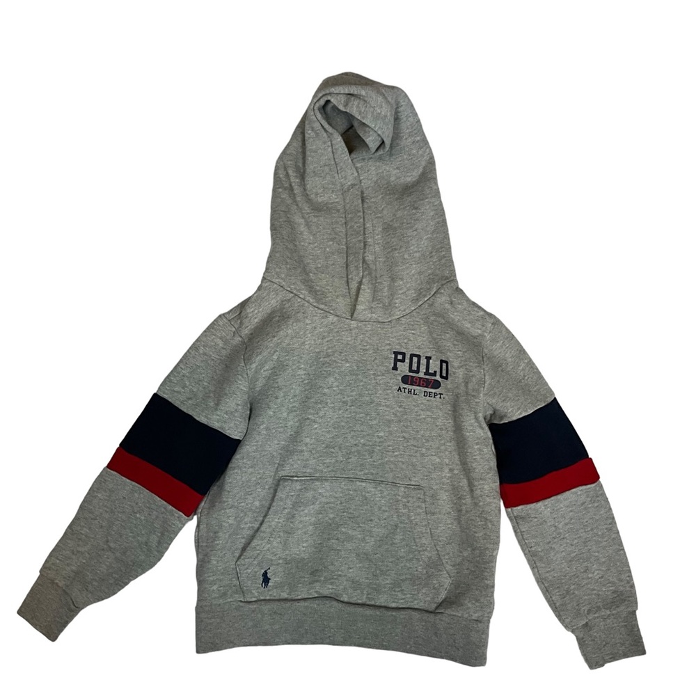 Polo by Ralph Lauren Gray Hoodie with Navy and Red Stripes